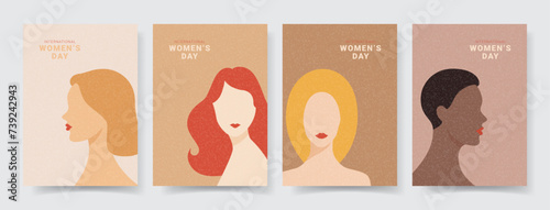 Posters for International Women's Day. Greeting cards for 8 March. Elegant vector flyers for 8 March with silhouettes of women. Set of banners for celebration, social media, promo, branding, cover.