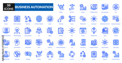 Business Automation Flat icon collection set. includes business, technology, automation, process, management, concept, innovation, system