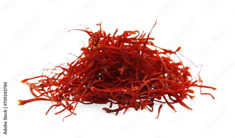 Naklejka premium Pile of dried red saffron isolated on white