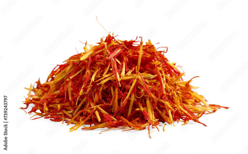 Naklejka premium Pile of dried color saffron isolated on white