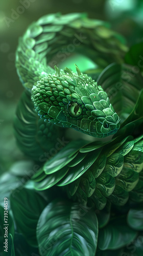 leaf scale snake, leaf snake, close up photo of snake. © IR_Design