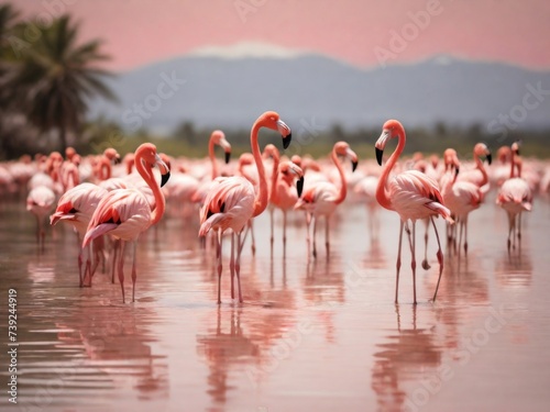  flamingos wading through a shallow lagoon © AS Company