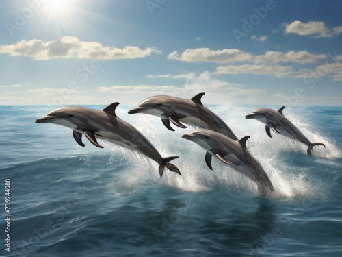 Playful dolphins leaping out of the water  their sleek bodies glistening in the sunlight