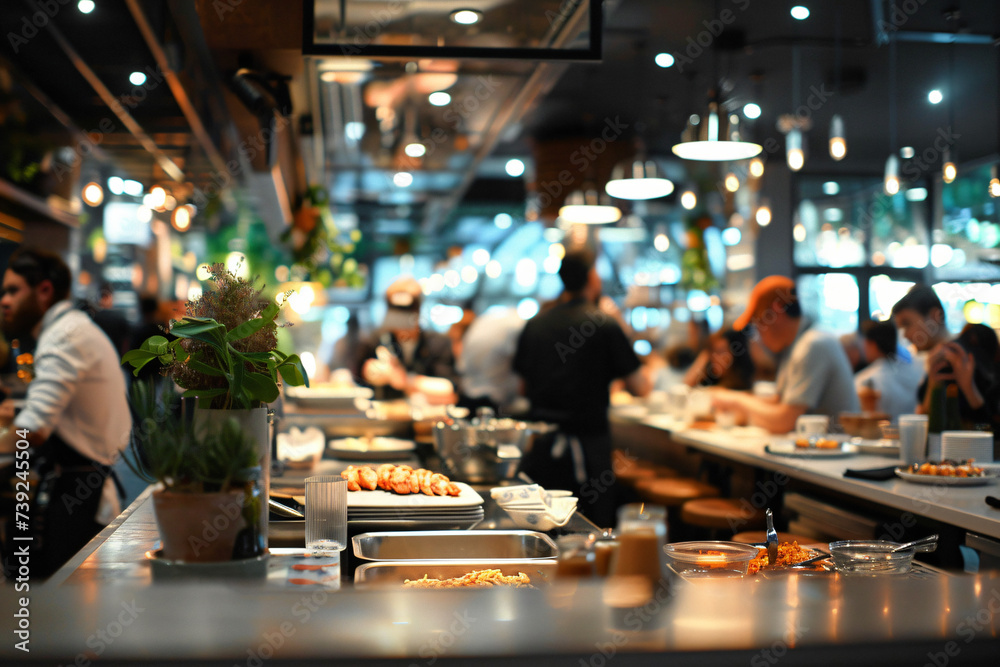 Blurred Restaurant Background with People - Generative AI. Blurred Restaurant Background with People - Generative AI.