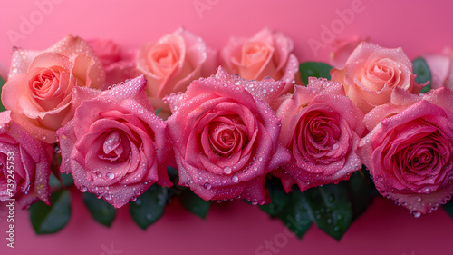 A lush bouquet of roses with dew drops