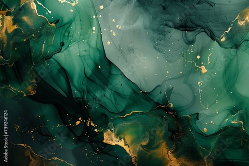 New year 2024 Dragon green and gold colors abstract background of marble liquid ink art painting texture. dark green and gold Alcohol ink artwork watercolor web banner