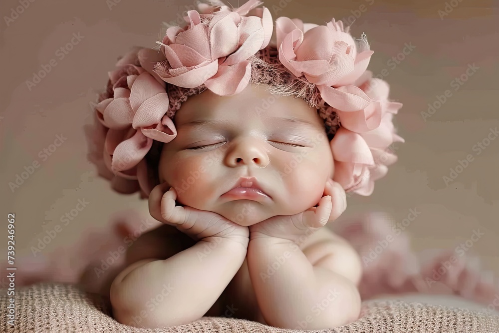 baby with pink flower baby with pink flower