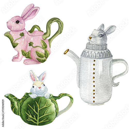 vector watercolor easter elements teapots