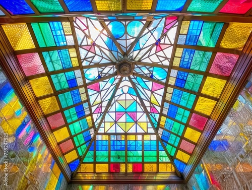 Stained glass skylight in an art deco building geometric elegance from above