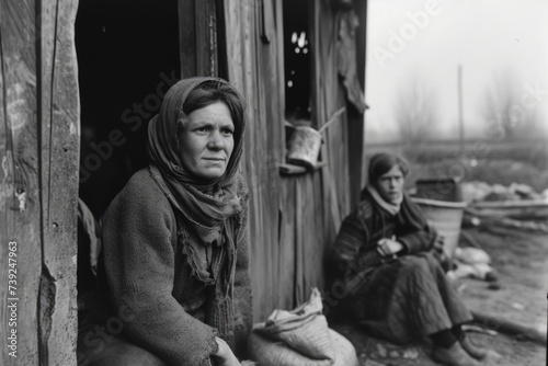 Archival photographs portraying the harsh living conditions and scarcity of resources faced by Ukrainian families during the Holodomor. photo