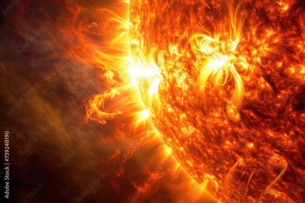 Artistic representation of a solar storm, visualizing the intricate ...