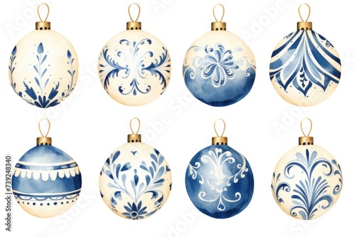 Set of christmas ornaments on white background