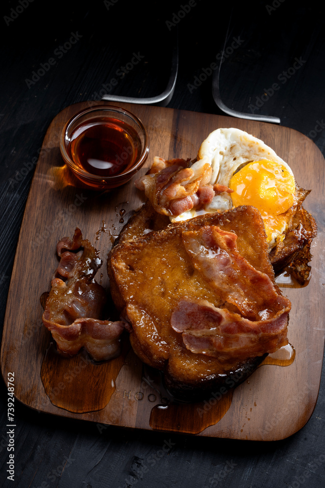 rustic french toast with bacon and egg