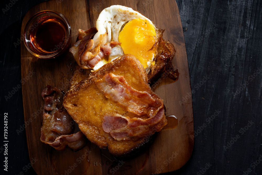 rustic french toast with bacon and egg