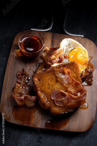 rustic french toast with bacon and egg © fkruger