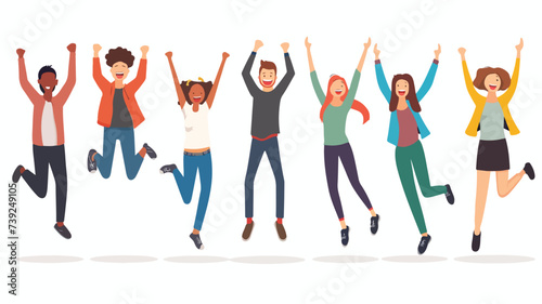 Happy jumping office workers flat vector