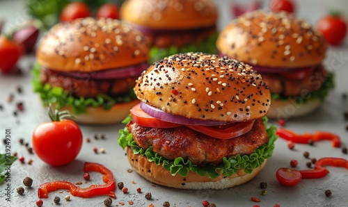 Juicy and tasty burger on a blurred background.