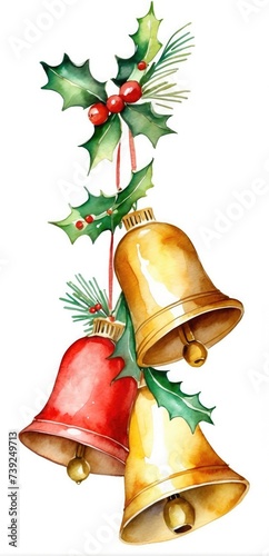 Festive Bells Watercolor Painting for New Year Winter Wonderland Watercolors Snowy Landscapes and Characters