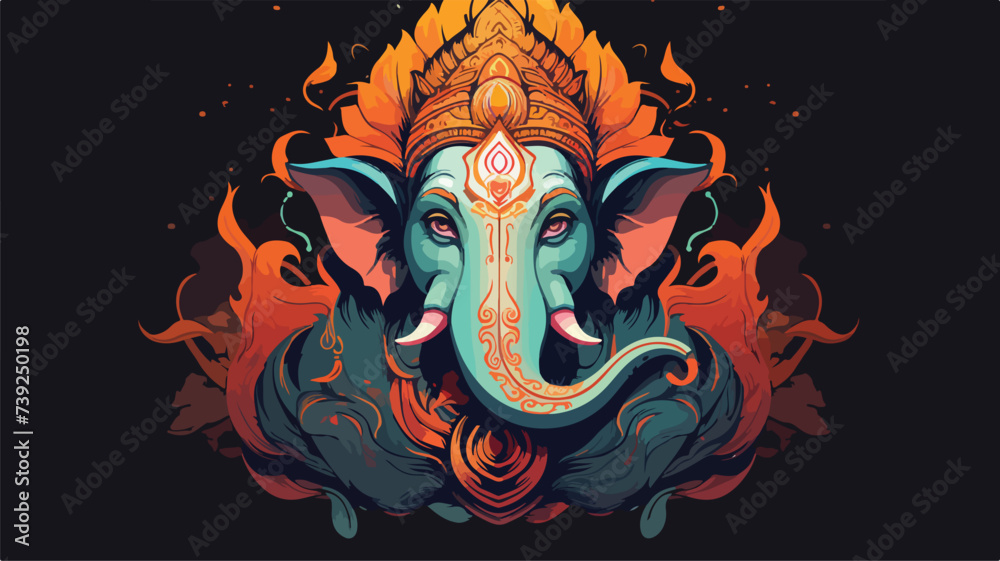 Hindu God Lord Ganesha 2D vector illustration