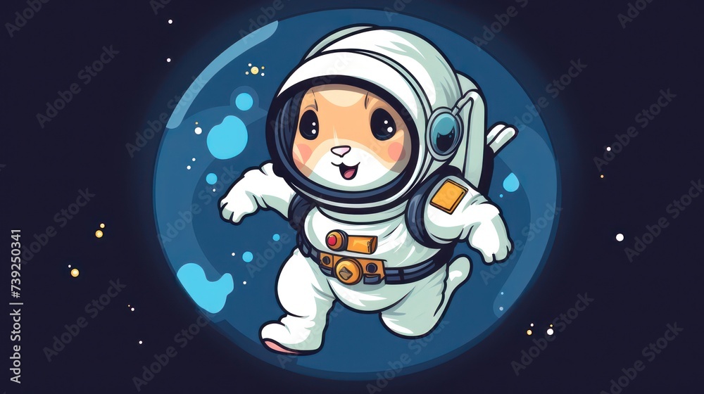 Cartoon illustration of a cute rabbit bunny astronaut surfing in space, science themed fun for kids. Cartoon illustration of a cute rabbit bunny astronaut surfing in space, science themed fun for kids.