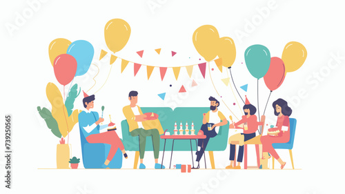 Home birthday party flat color vector illustration