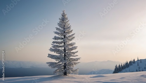 Bright magical bizarre silhouette of fir tree are plastered with snow. Arctic harsh nature. Mystical fairy tale of the winter © Laura