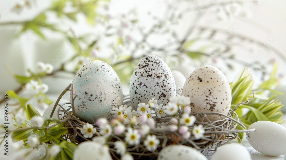 Beautiful Easter decor on a white background. Selective focus 