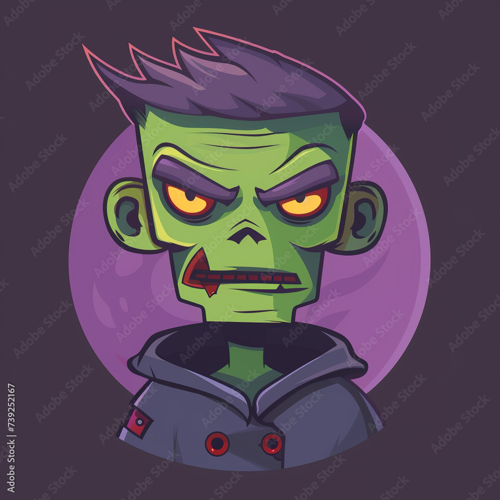 Fototapeta premium flat logo of cute funny zombie face in cartoon style. Halloween theme.