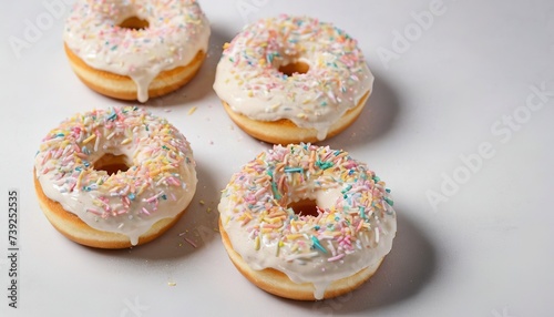 Donuts with white chocolate cream and sprinkles sugar on top