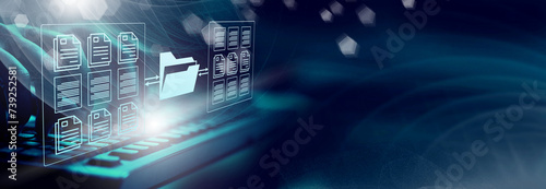  Online documentation database;  document management system DMS concept.  FTP (File Transfer Protocol), Secure FTP. Internet cloud technology, exchange information and data storage concept. photo