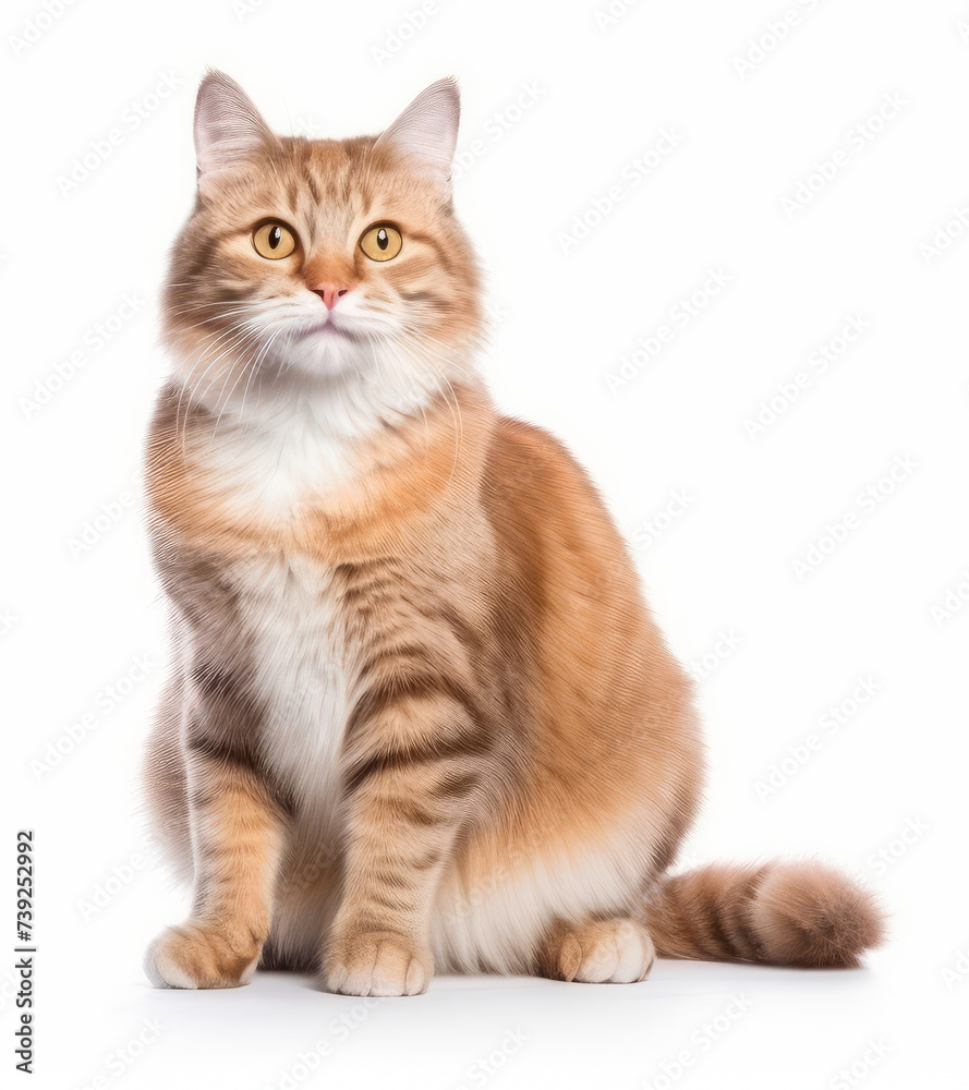A cute sitting ginger cat, on a white background, a full-length view of the cat A cute sitting ginger cat, on a white background, a full-length view of the cat