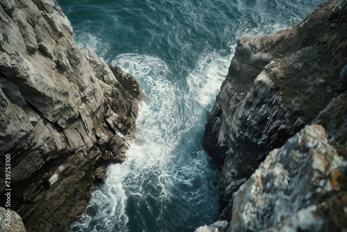 aerial view of sea waves crashing against rocks