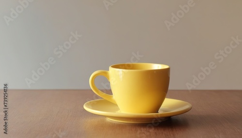 Yellow coffee cup on table with copy space