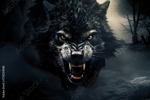 Ominous Killer Wolf Banner - Eerie Atmosphere Intensified with a Plain, Unobtrusive Background