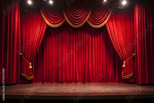 Comedians Await Their Turn on Stage with Microphone and Red Curtains Creating the Atmosphere. Concept Stand-up Comedy, Performers, Comedy Club, Open Mic Night, Red Curtains