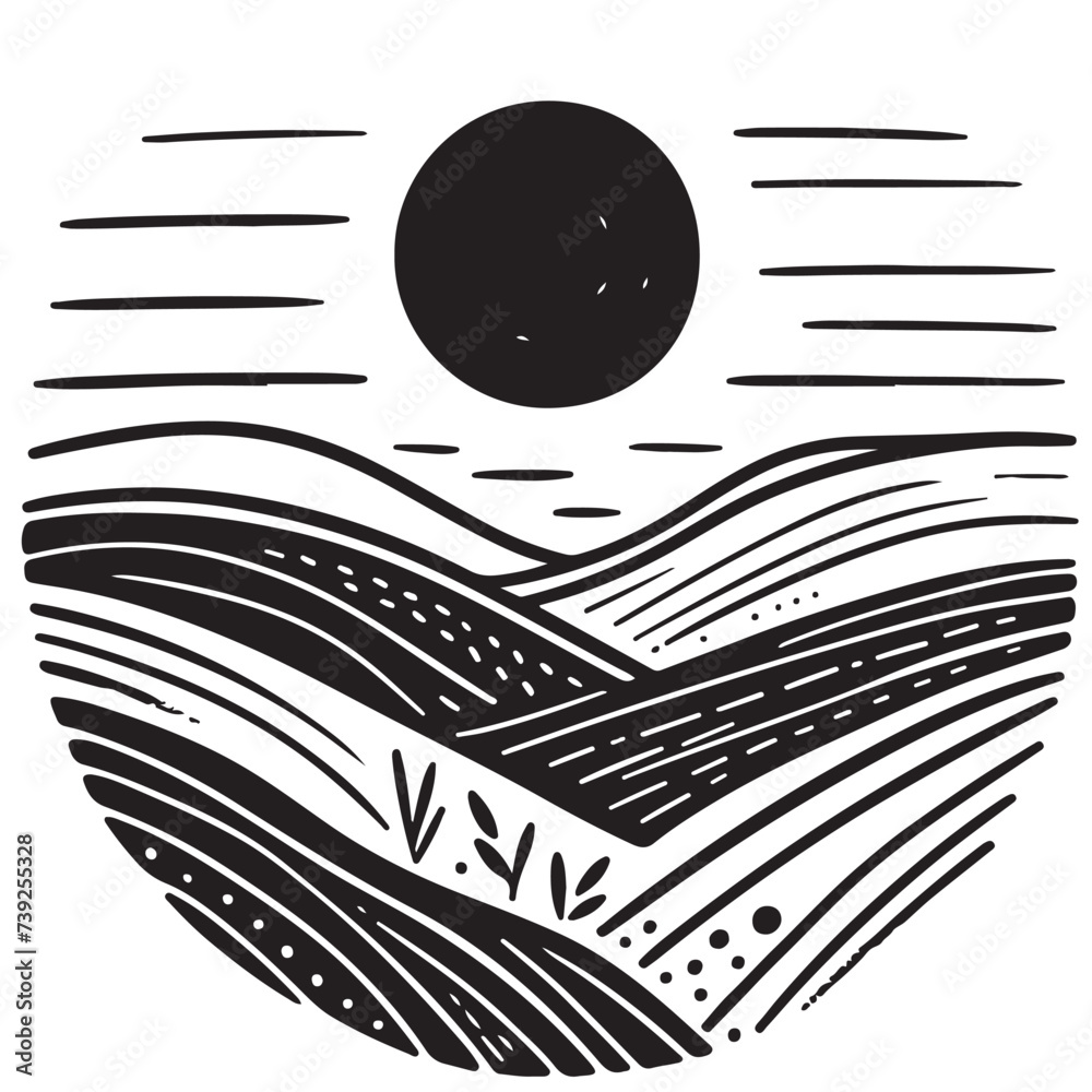 Obraz premium Hand drawn vector abstract pattern. Nature landscape concept