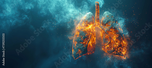 Burning lungs of a smoker with smoke, the concept of the impact of smoking habits on human health photo