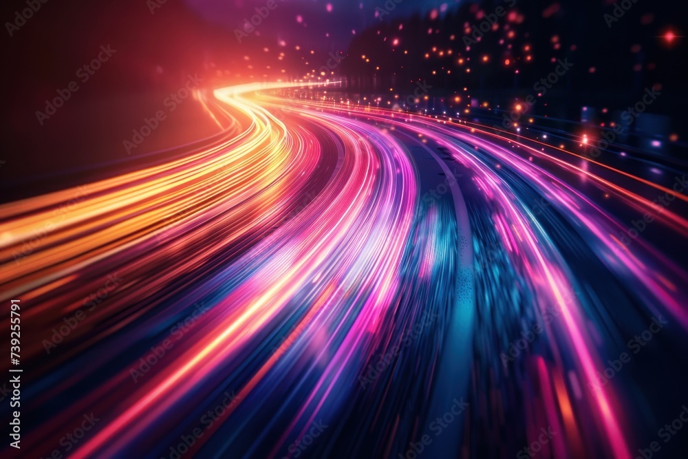 Futuristic technology background with glowing lines abstract illustration of speed and motion representing fast paced digital connectivity and data flow ideal for concepts to internet transportation