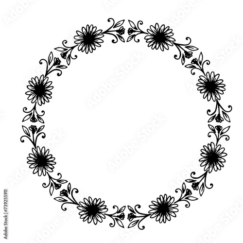 Decorative botanical frame with flowers, leaves. Simple frame with botanical elements. Vector graphics.