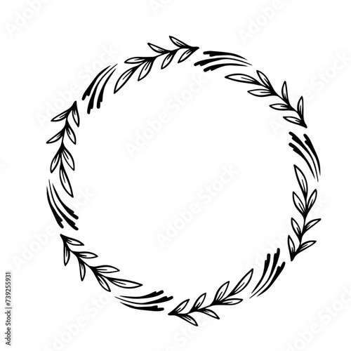 Decorative frame with branches, leaves. Simple frame with botanical elements. Vector graphics.