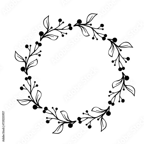 Wallpaper Mural Decorative botanical frame with berries, leaves. A simple frame with botanical elements. Vector graphics. Torontodigital.ca