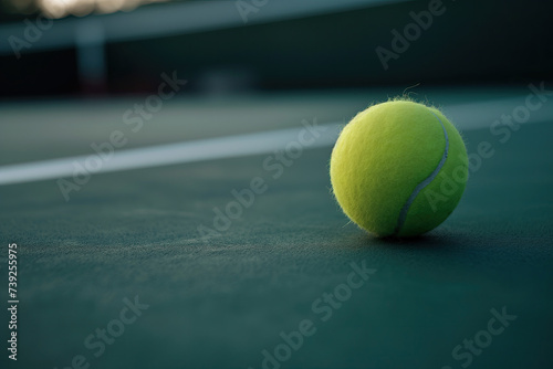 close up a tennis ball on a tennis court © Rangga Bimantara