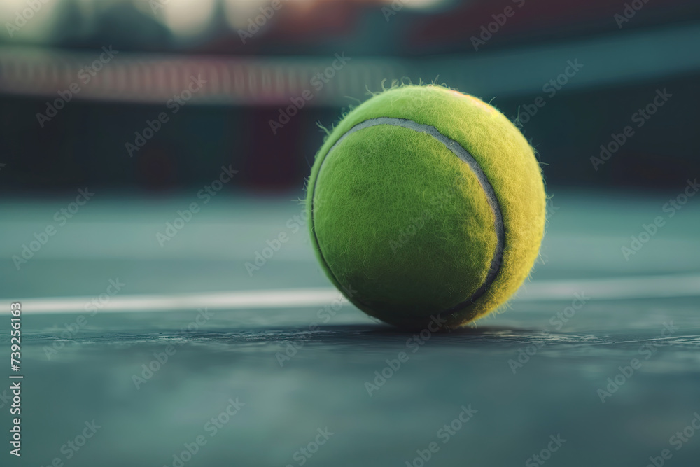 close up a tennis ball on a tennis court