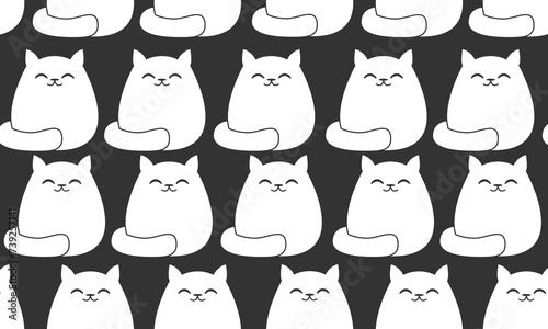 seamless pattern white cats on a black background