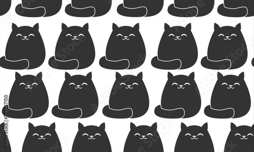 Black cats seamless pattern white background. Printing on clothes, stationery. Wallpaper and banner.