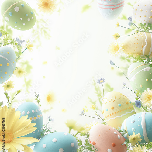 Bright Springtime Easter Eggs Amidst Daisy and Gerbera Flowers in the Air