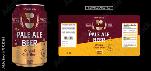Beer Can label design, Pale Ale Beer label design, Brewery packaging crafted beer handmade label template design editable illustration file