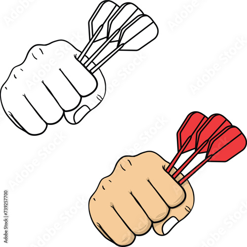 Hand holding darts vector illustration. 