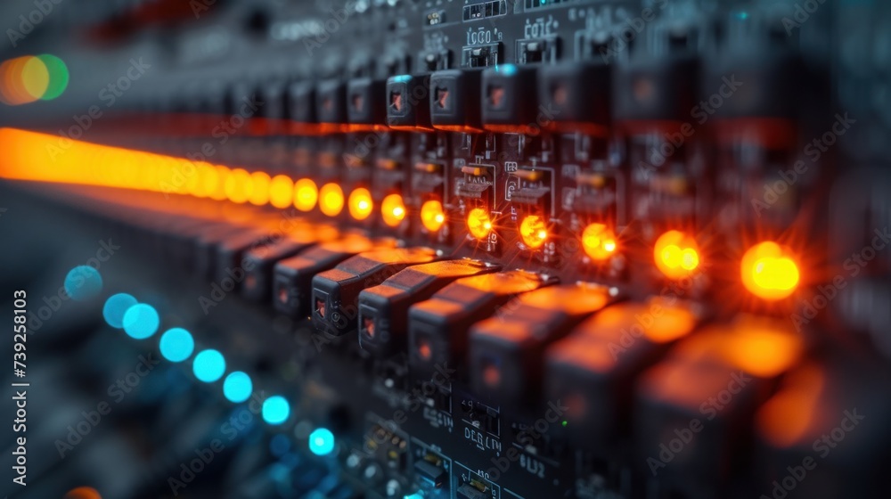 Sound Mixer Console with Orange Backlit Buttons