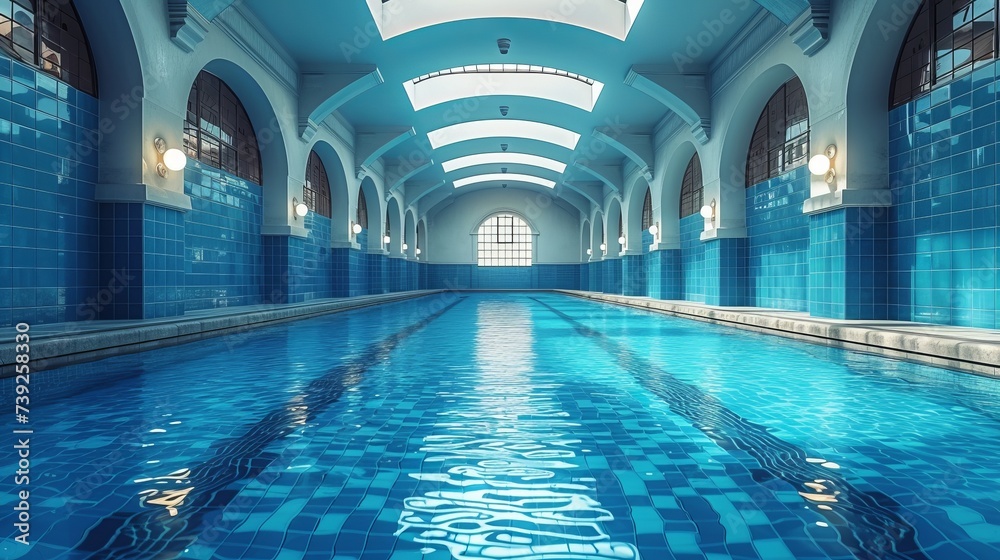Empty Indoor Swimming Pool with Ladder and Steps
